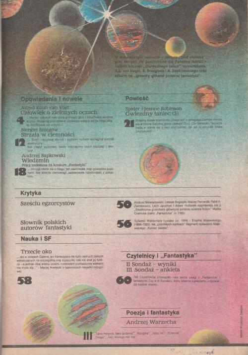 Spis treści numeru 12/1986 magazynu Fantastyka w którym opublikowano opowiadanie Wiedźmin Andrzeja Sapkowskiego