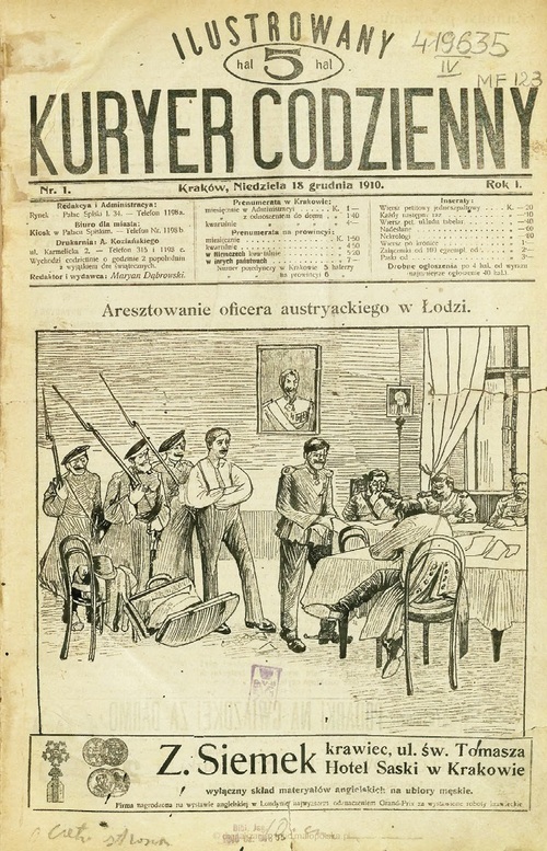 Pierwszy numer „Ilustrowanego Kuriera Codziennego”, 18 grudnia 1910 r.Fot. domena publiczna