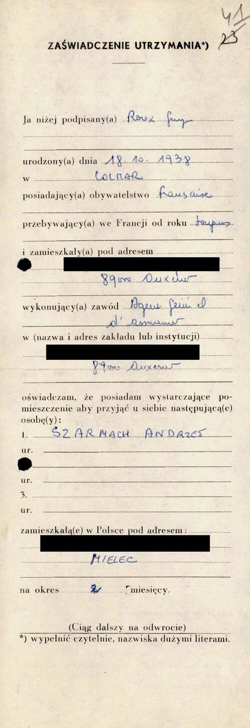 Zaproszenie dla Andrzeja Szarmacha do przyjazdu do Francji w 1980 roku. Dokument z akt paszportowych (z zasobu IPN)