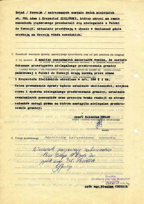 Wniosek o wszczęcie sprawy operacyjnego sprawdzenia krypt. „Tir”, 22 listopada 1985 r. (z zasobu AIPN)