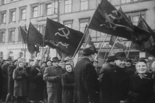 Prokomunistyczna agitacja, 1947 r. Fot. Wikimedia Commons