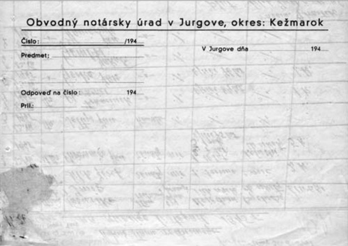 Druk urzędowy gminy Jurgów z okresu słowackiej okupacji. Na odwrocie takich druków pisali swe raporty polscy milicjanci w 1945 r. (AIPN)