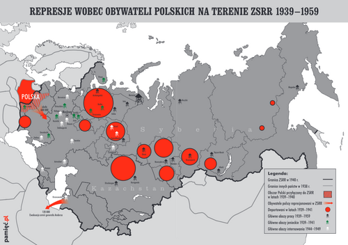 Mapa represji wobec obywateli polskich na terenie ZSRR w latach 1939-1959