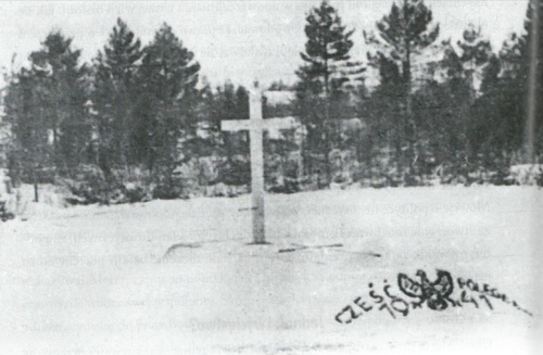 Kopczyk z krzyżem usypany przez żołnierzy I Korpusu Polskich Sił Zbrojnych w ZSRS, 30 stycznia 1944 r. (Fot. WBH)