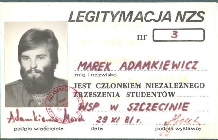 Legitymacja członkowska NZS (fot. ze zbiorów M. Adamkiewicza)